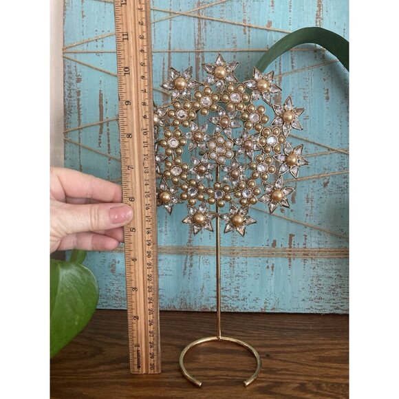 Pottery Barn Jeweled Snowflake Christmas Tree Topper White Yellow Pearl Goldtone - Picture 7 of 12